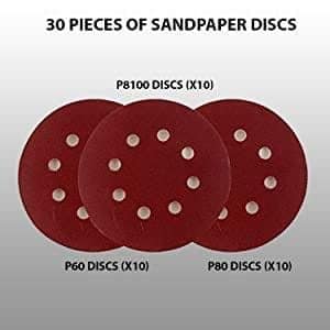H9 Round Sandpaper 8-Hole Hook & Loop Sanding Disc 5 inch for Orbital Circular Sander 125mm Combo 30 Pcs (60,80,100-10) view 2