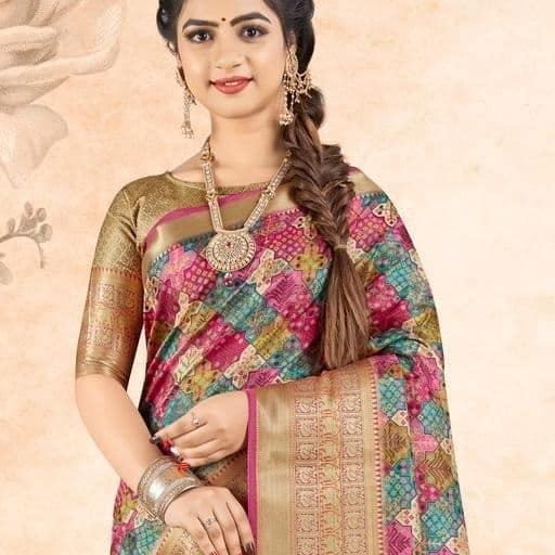 Digital Printed Art Silk Saree in Multicolor view 2