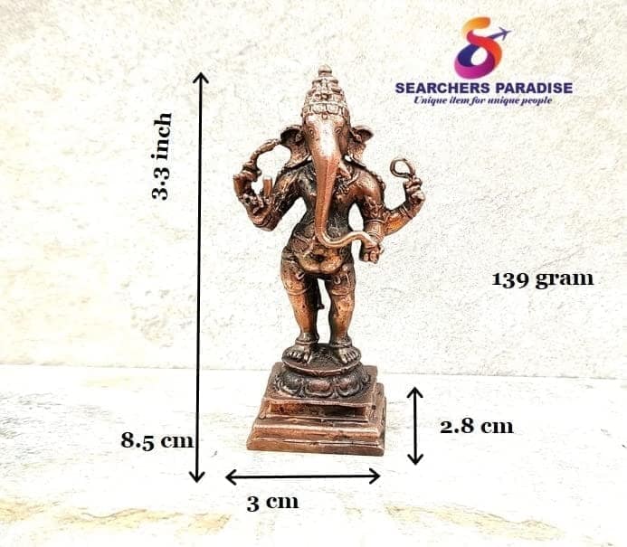 Searchers Paradise - Copper Idols Standing Ganesh, 3.3 inches, Copper Handmade 139 Grams, Patina Antique Finish, Pack of 1 Piece view 2