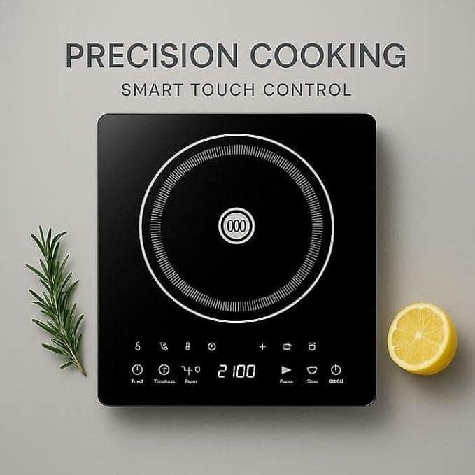 Drumstone Portable 2000W Induction Cooktop Electric Stove, Smart Cooking Menus, Timer Control, Fast Heating, Durable Glass Top for Home Kitchen Use (Black) view 2