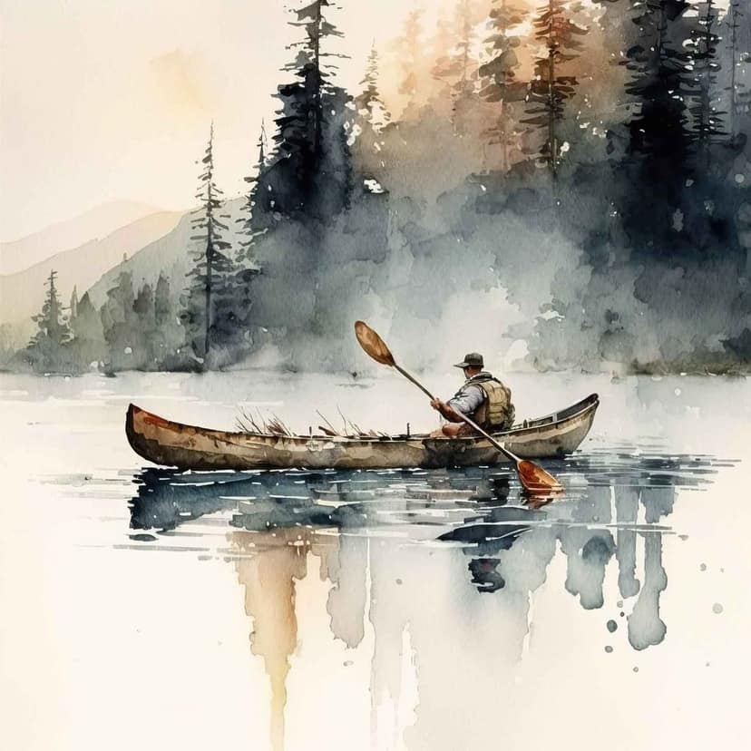 CREATIVE CANOEING PAINTING 24in X 24in WITH BLACK FRAME view 2