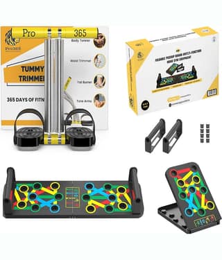PRO365 Tummy Trimmer Exerciser With Pushup Board Combo/Flat Pedal For Extra Support/Sit Up Equipment/Sport Fitness/Leg Exerciser/Home Gym Equipment (6 Month Warranty, Double Spring), Multi-Coloured