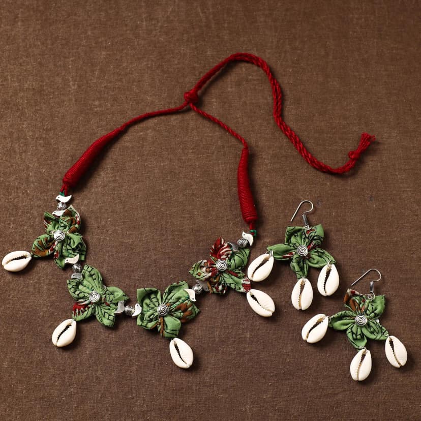 Green - Fabart Phool Kali Shell Choker Necklace Set 02 view 2