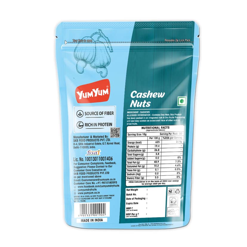 YUM YUM Whole Cashew Nuts Kaju Dry Fruits Healthy Snack - 500g view 2
