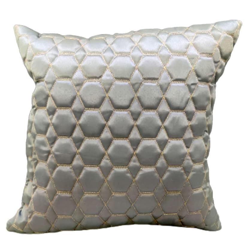 Grey Silver Set of 3 Quilted Zari Square Cushion Covers for Sofa Home Bedroom (16x16 inch or 40 x 40 cm) view 2