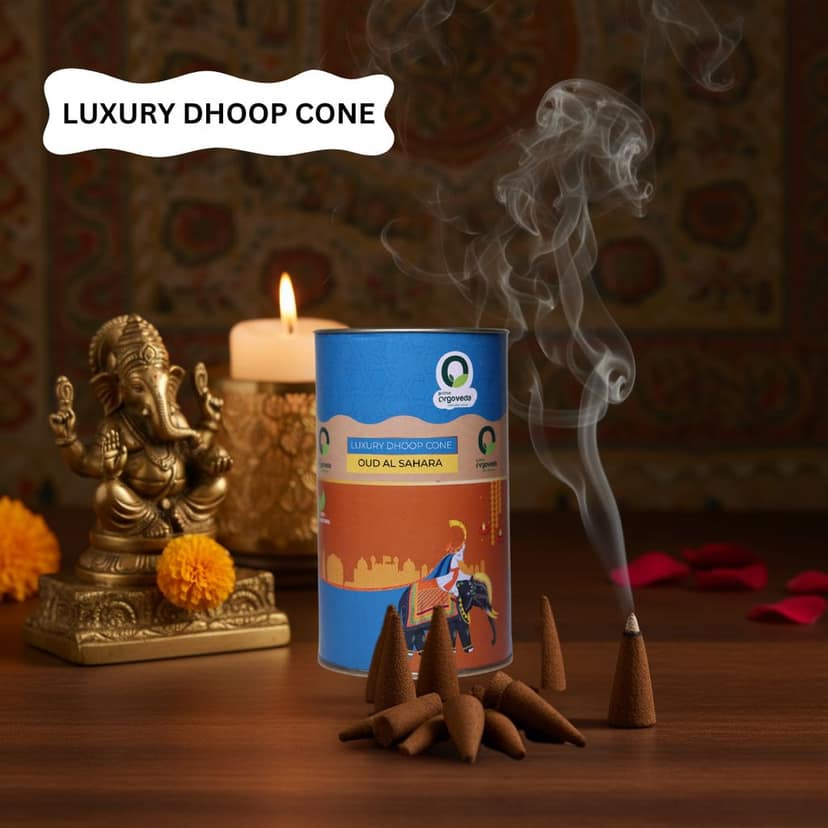 Prime Orgoveda Oud Al Sahara Dhoop Cones (Pack of 2) | 100% Natural & Organic | Charcoal-Free, Bamboo-Free, Handcrafted Long-Lasting Dhoop batti (80 Organic Dhoop Cones) view 2