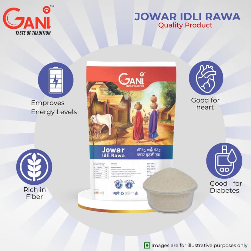 Gani Jowar Idli Rawa -450g I Sorghum Millet Idli Rawa Gluten Free & Rich in Fibre view 2