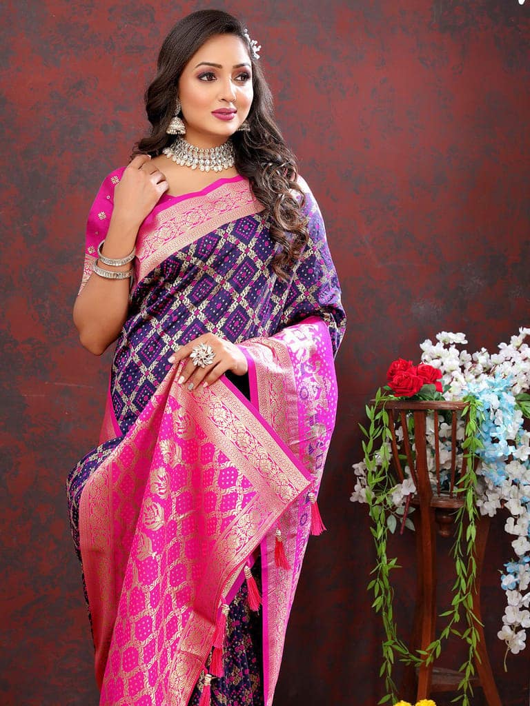 Purple & Magenta Patola Silk Woven Design Meenakari Weaving Saree view 2