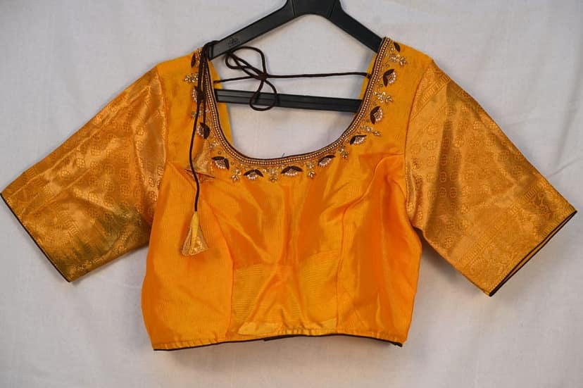 Yellow blouse with golden embroidery view 2