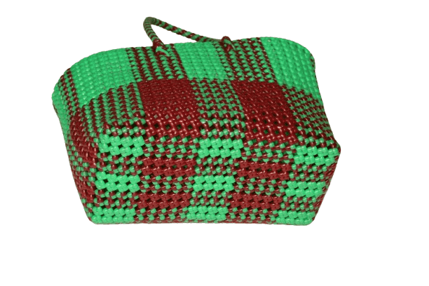 Handwoven Plastic Basket - Green & Maroon - Stylish & Durable view 2