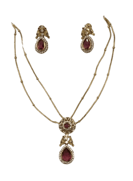 Buy Traditional Indian Gold Plated Ruby Necklace Set Online at Best Price view 2
