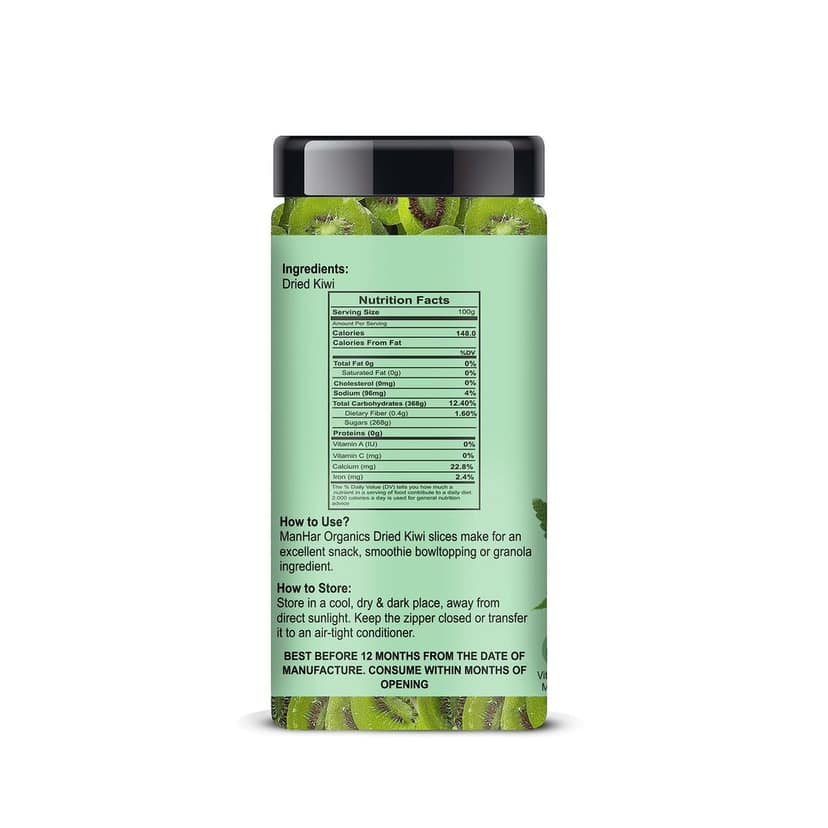 ManHar Organics Dried Kiwi Slices Jar 150gm | Sweet & Tangy Snack | Rich in Vitamin C, Fiber & Antioxidants | No Added Preservatives | Ready-to-Eat Healthy Snack view 2