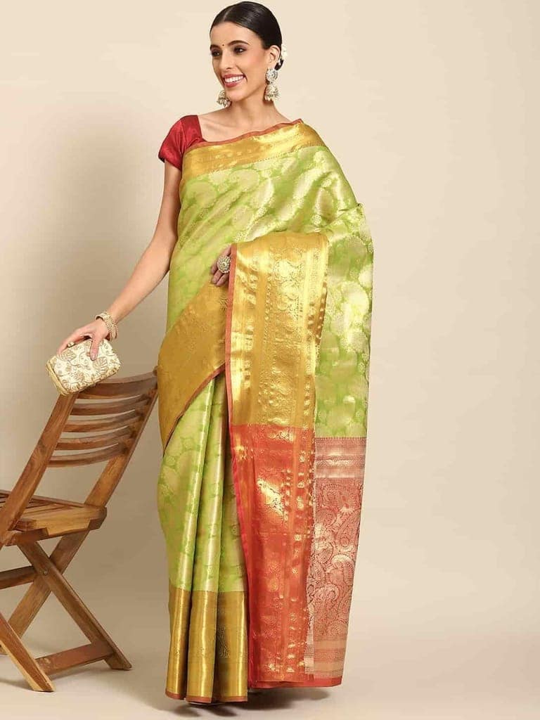 Women's Brocade Soft Silk Zari Woven Saree With Unstiched Blouse Piece