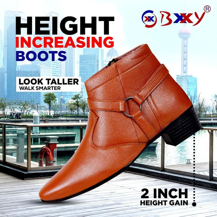 BXXY Men's New Height Increasing with Strapped Zipper and Buckle Boots for All Occassions and All Seasons