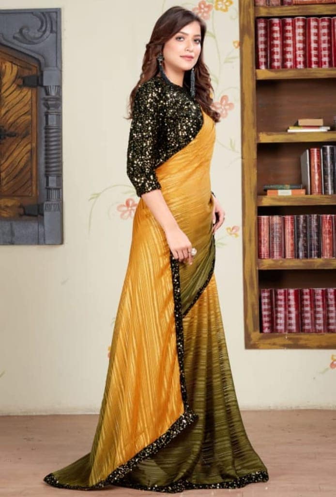 ATTIRIS Women's Silk Blend Sequined Saree with Blouse Piece (0.9m) view 2