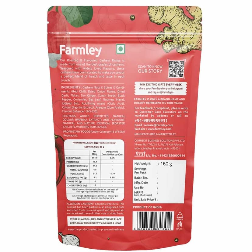 Farmley Thai Chilli Roasted Cashews 160g view 2