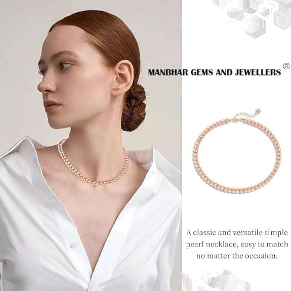 Faux Pearl Necklace For Girl and Women Orange Pearl Necklaces for Women, 8MM Beaded Choker Necklace 1 Layer Beaded Mala Fashion Jewellery view 2