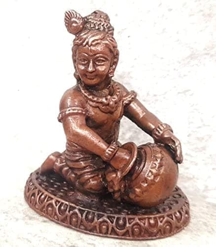 Searchers Paradise - Copper Idols Krishna Idol Sitting and Stealing Butter,1.8 inches, Copper Handmade 85 Grams, Patina Antique Finish, Pack of 1 Piece