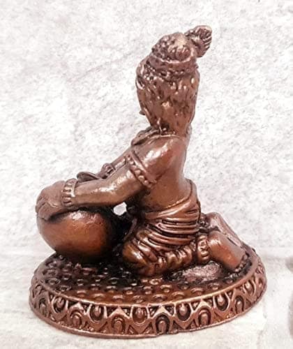 Searchers Paradise - Copper Idols Krishna Idol Sitting and Stealing Butter,1.8 inches, Copper Handmade 85 Grams, Patina Antique Finish, Pack of 1 Piece view 2