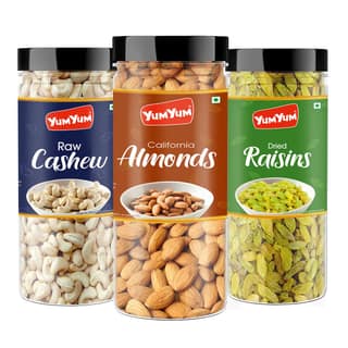 YUM YUM Almond Cashew Raisin Dry Fruits Combo Offer Badam Kaju Kishmish - 3 x 150g