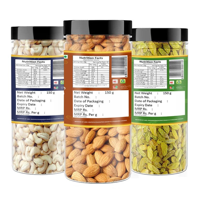 YUM YUM Almond Cashew Raisin Dry Fruits Combo Offer Badam Kaju Kishmish - 3 x 150g view 2