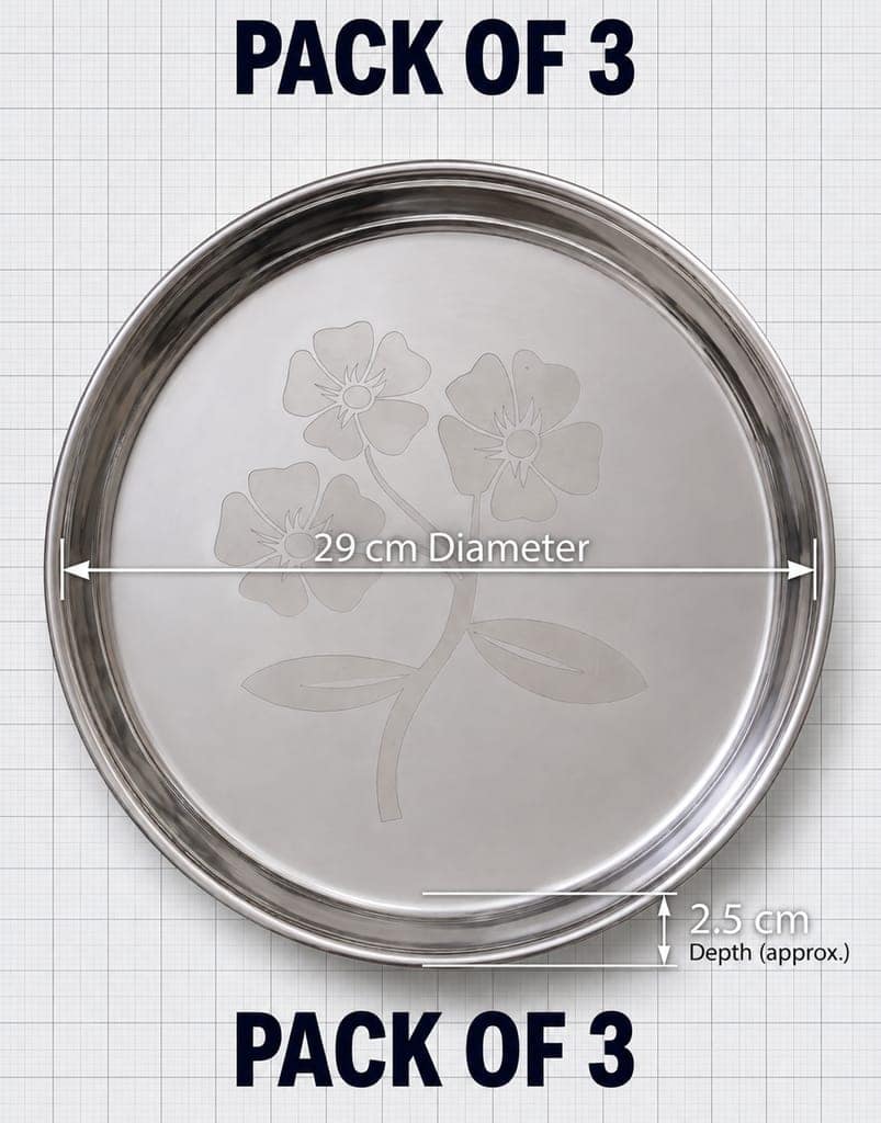 Premium Stainless Steel Round Floral Design Thali (Khoncha) view 2