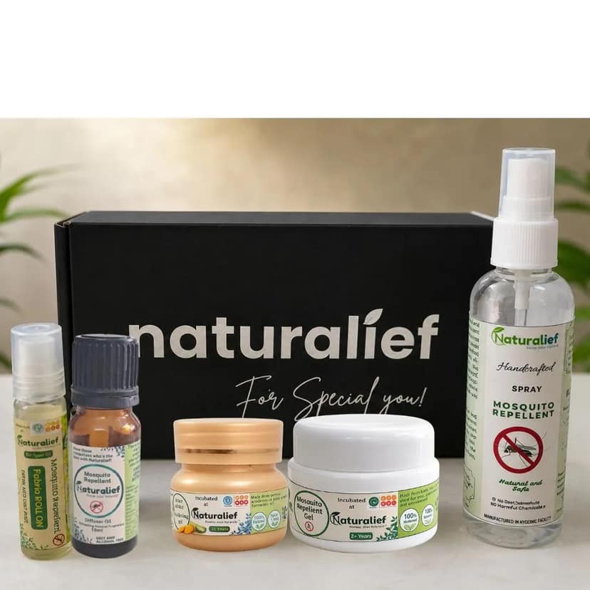 Naturalief 5-in-1 Mosquito Kit | Diffuser Oil, Roll-On, Spray, Gel & Bite Relief