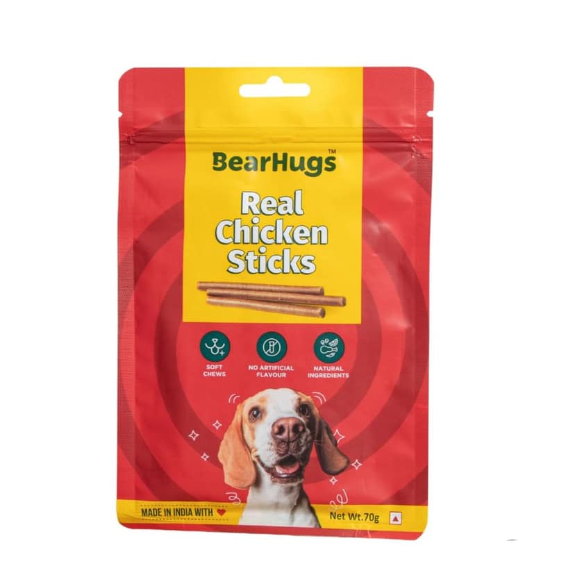 BearHugs Soft & Chewy Sticks with Real Chicken | Flavour for Dog and Puppies | All Life Stages (Pack of 1, Real Chicken)