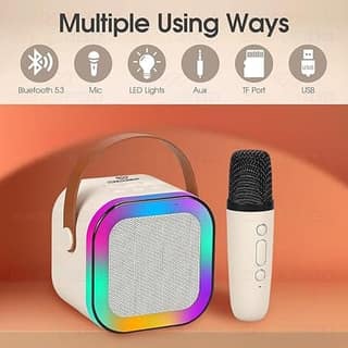 K12 Speaker Machine Bluetooth-Compatible Wireless Karaoke Mic Speaker Multi-Compatibility Modes, RGB Lights