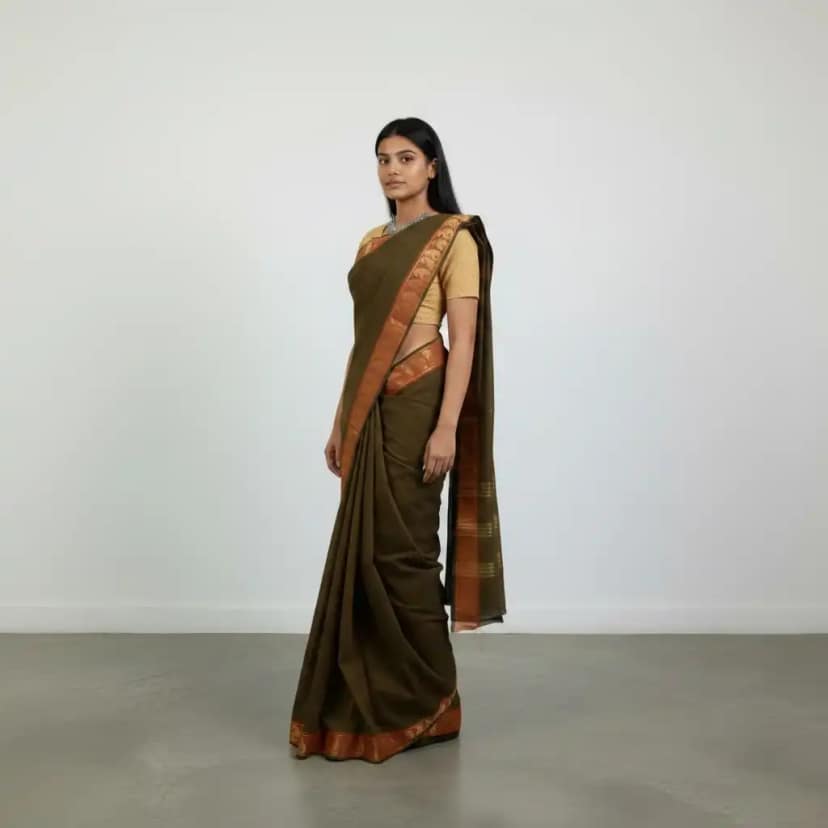 Handwoven Kanchipuram Cotton Saree with Golden Woven Border view 2