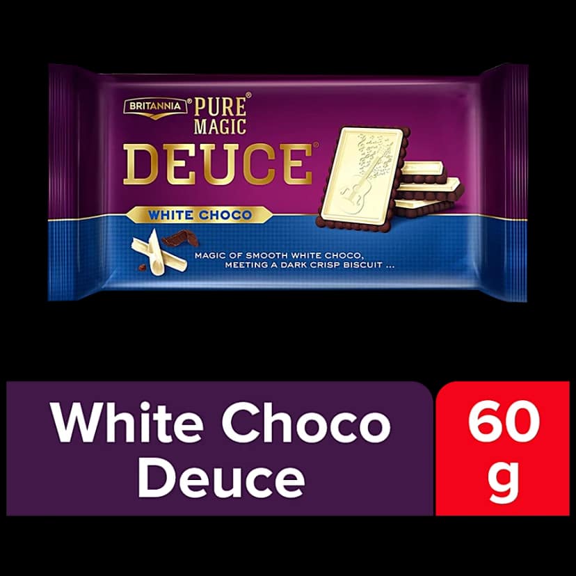 Britannia Pure Magic Deuce Biscuits - White Choco Filled, Rich Chocolate Taste, 60 G