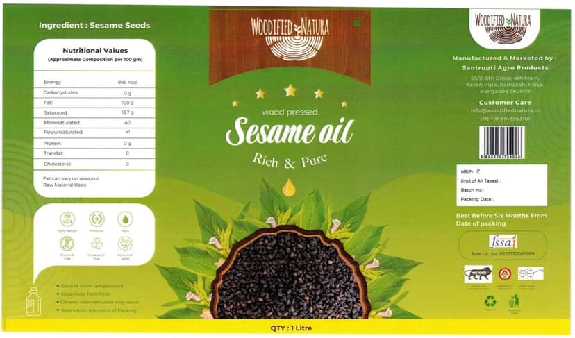 Woodified Natura Organic Wood Pressed Natural Chemical-Free Cold Pressed BLACK Sesame Oil for Cooking (1 LTR) view 2