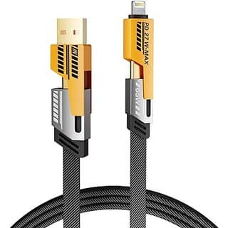 4-in-1 65W Fast Charging Cable, 1m Braided Type-C, Compatible with iPhone and Android Devices (Black)