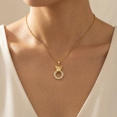 Tiger Head Circle Pendant Necklace | Gold-Tone Anti-Tarnish Imitation Jewellery view 2