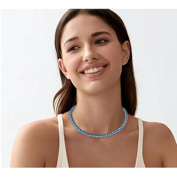 MANBHAR GEMS - Faux Pearl Necklace For Girl and Women Blue Pearl Necklaces for Women, 8MM Beaded Choker Necklace 1 Layer Beaded Mala Fashion Jewellery view 2