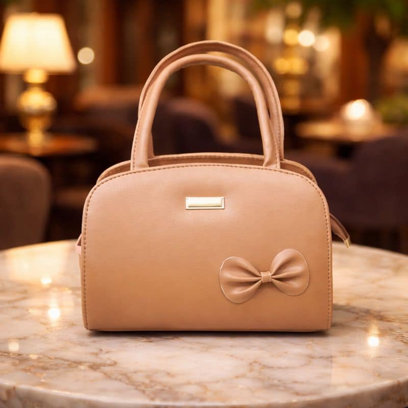 Ksampada Elegant Bow Accent Womens Handbag Premium Beige Satchel | Pack of 2