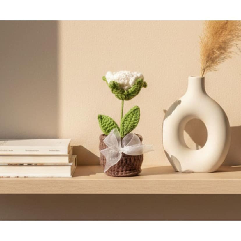 HANDMADE CROCHETED POTTED WHITE FLOWER view 2