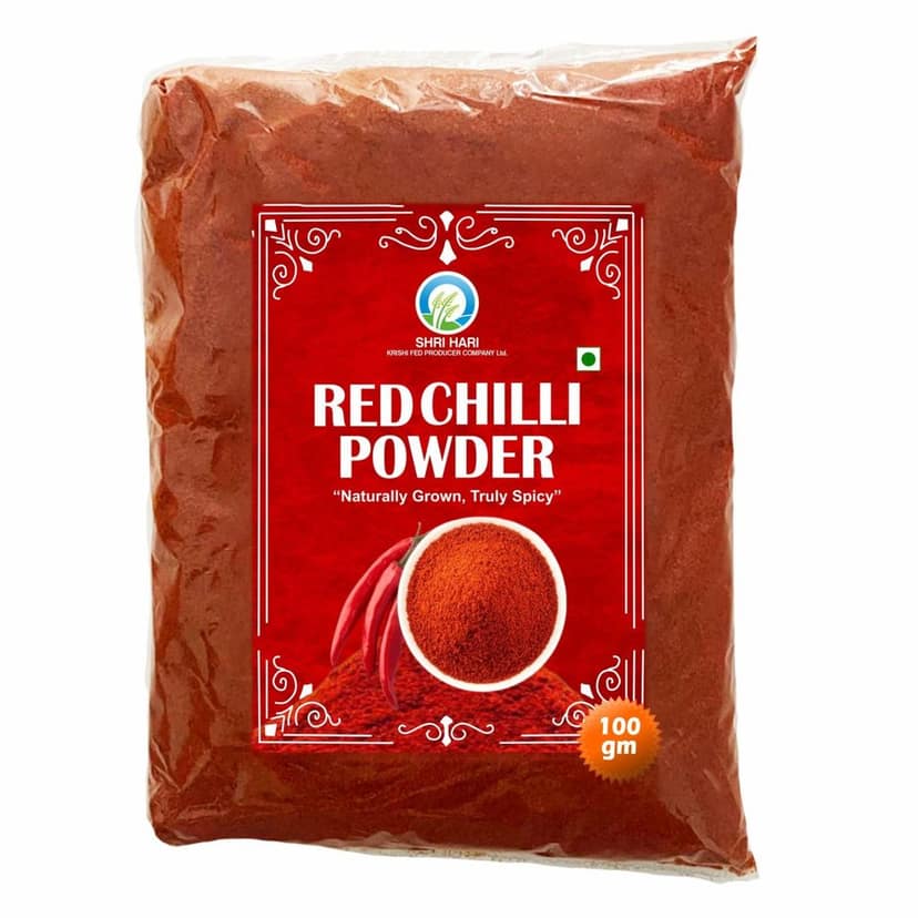Red Chilli Powder 100 gm by Shri Hari Fed Krishi Producer – Pure, Natural & Made by Farmers