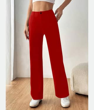 TOOCHKI Pack of 1 Lycra Relaxed Women's Formal Pants ( Red )