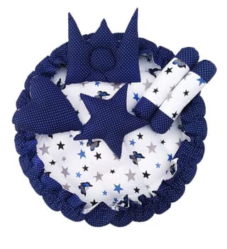 LOREM 5 Pillows & Round Shape Cotton Baby Bed for 0-1 Year BB01-04-11