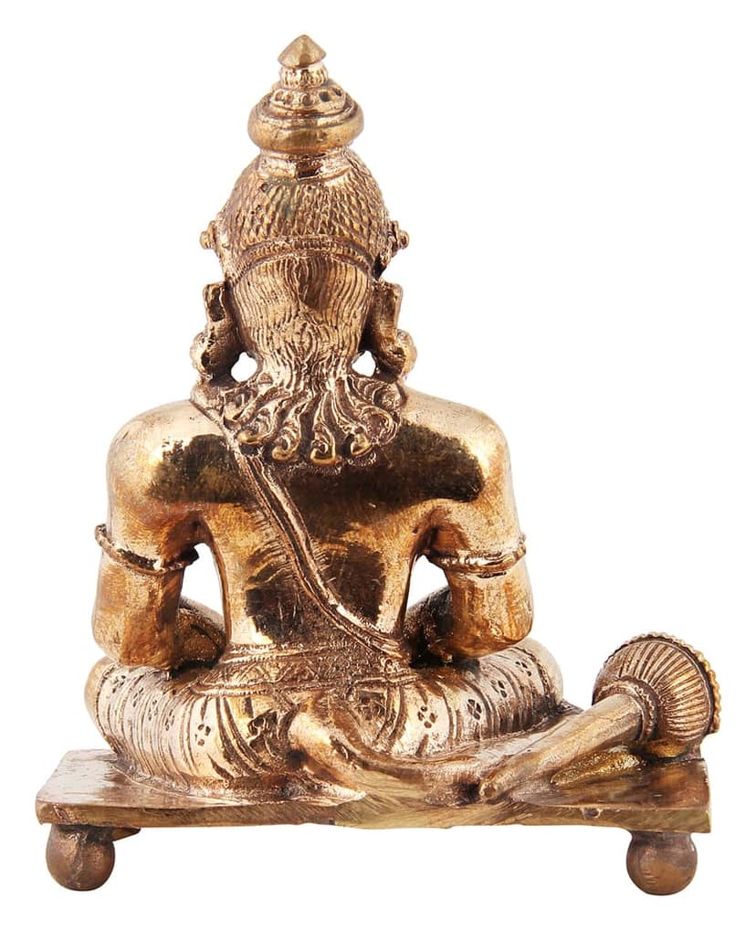 Poompuhar Bronze Hanuman Idol, 9 cm x 6 cm x 12 cm, Yellow, 1 Piece view 2