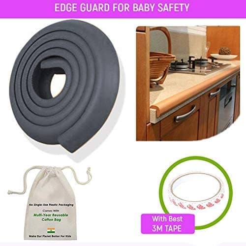 Safe-O-Kid' (Set of 5) Baby Proofing Combo of L-Shaped 2 mtr Long Mini Edge Guard with 4 Corner Protectors for Sharp Edges for Babies- Black view 2