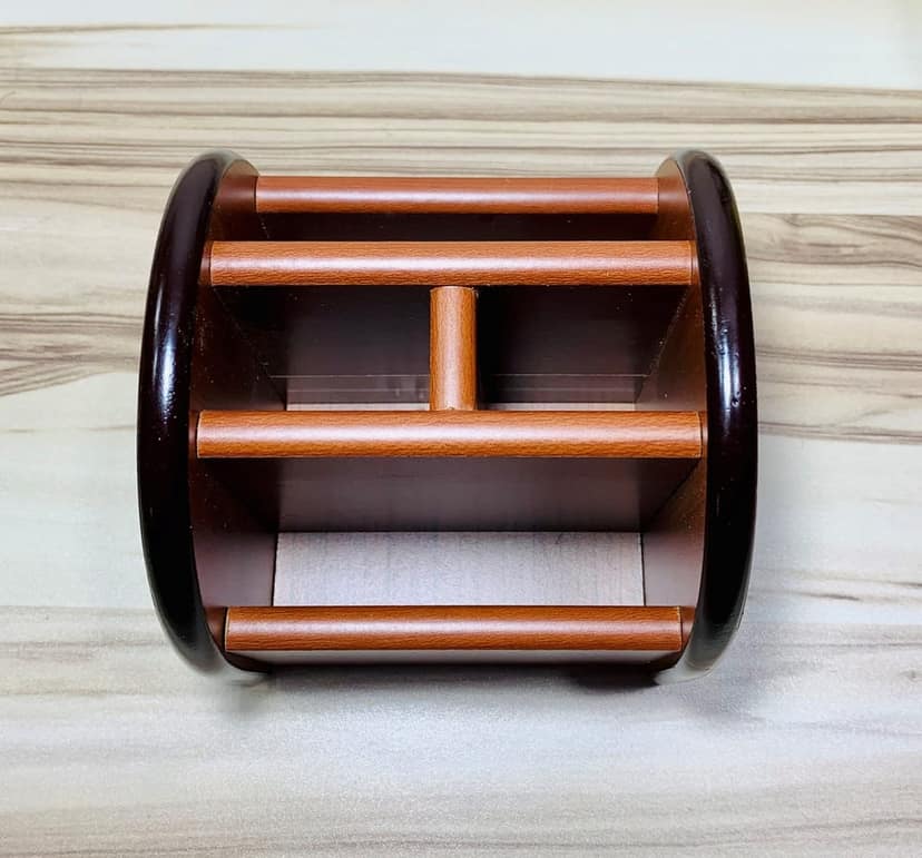 Homefrills Beautiful 360 Degree Rotating Multi-Utility Wooden Remote Control Stand Holder Cum Mobile Stand Holder Pen Pencil Stand Desk Organizer Engineered Wood Colour- Brown view 2
