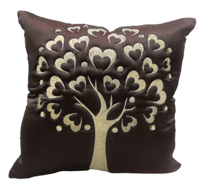 GOODVIBES Brown Gold Embroidered Velvet Cushion Case Luxury Modern Throw Pillow Cover Decorative Pillow for Couch Living Room Bedroom Car| 16X16 Inches | 40cm * 40 cm I Set of 2| view 2