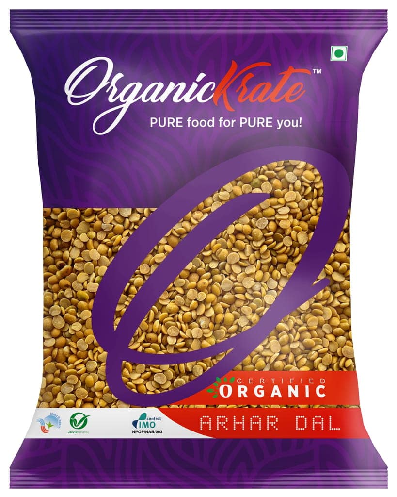 Organic Krate Organic Unpolished Arhar Dal/Toor Dal | Tur Dal | Tur Dal - Rich In Vegan Protein I Non-GMO I Naturally Grown I Chemical Free I Ideal For Traditional Indian Cusine I Organic Pigeon Pea - 900 Grams