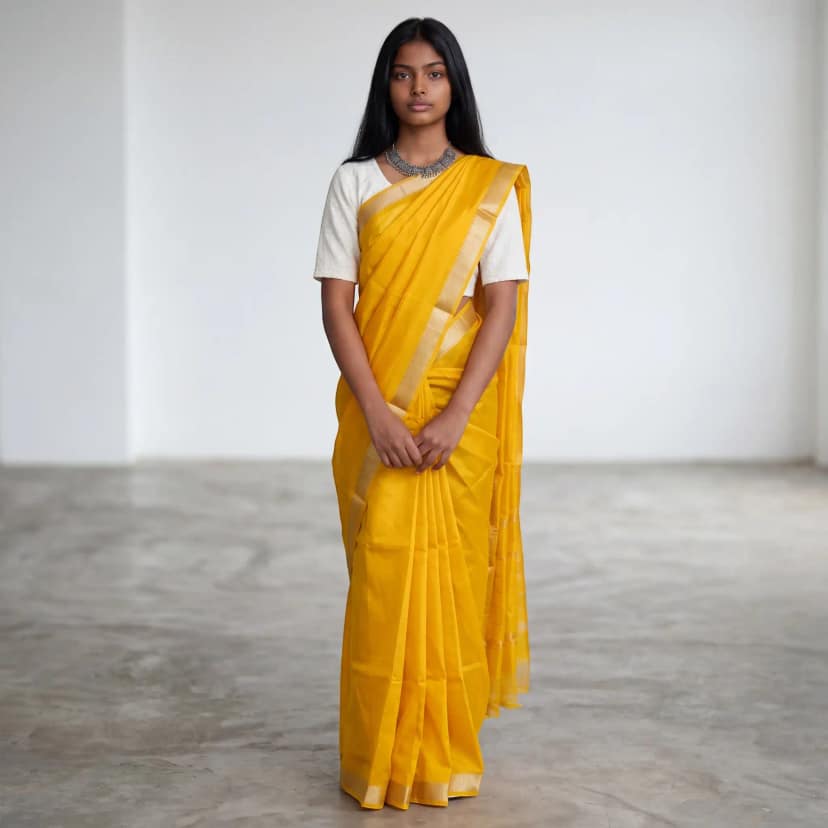 Mustard Gold Mangalagiri Semi Pattu Handloom Saree with Blouse