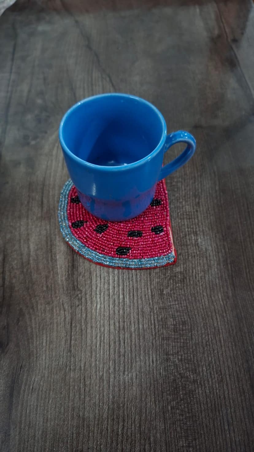 Zarkala Handmade Beaded Watermelon Coaster Set of 6, 4 x 4 Inches view 2