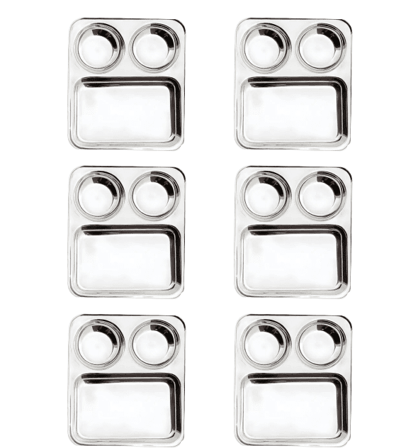 WEKTU Stainless steel Pav Bhaji Plate | Lunch Plate | Bhojan Thali 3 in 1 Compartments Dinner Plate