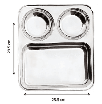 WEKTU Stainless steel Pav Bhaji Plate | Lunch Plate | Bhojan Thali 3 in 1 Compartments Dinner Plate view 2