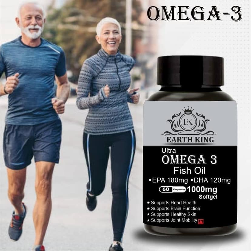 EARTH KING Ultra Omega 3 Fish Oil - 1000mg (180 mg EPA & 120 mg DHA) Omega 3 Fish Oil | Fatty Acid | Supports Healthy Heart, Brain, Better Skin, Bones, Joint & Eye Care � 60 Softgel Capsules (Pack of 2) view 2